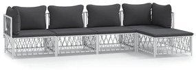 5 pcs conjunto lounge de jardim com almofadões aço branco