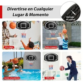 Conjunto de cesto de basquetebol montar na parede com tabela inquebrável 72 x 45,5 cm Rede Acessórios completos Preto