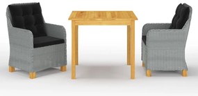 3 pcs conjunto de jantar para jardim cinzento-claro