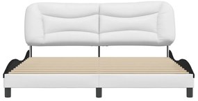 Estrutura de cama c/ cabeceira couro artificial branco e preto