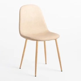 Cadeira De Jantar Glamm Em Couro Sintético Beige Creme & Madeira Natural - Sklum