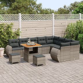 Conjunto de Sofá de Jardim de 12 Peças com Almofadas Cinza em Rattan P