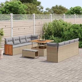 Conjunto de Sofá de Jardim vidaXL de 11 Peças com Almofadas Bege Ratta