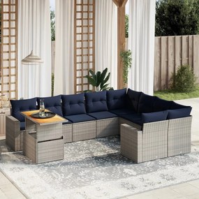 vidaXL 10 pcs conjunto sofás p/ jardim c/ almofadões vime PE cinzento