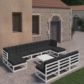vidaXL 11 pcs conjunto lounge jardim c/ almofadões pinho maciço branco