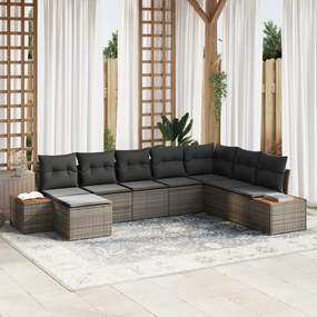 Conjunto de Sofá de Jardim vidaXL 8 Peças com Almofadas Cinza Rattan de Poliéster Acácia