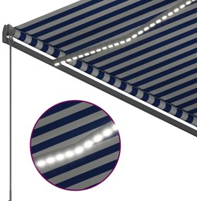 Toldo automático LED e sensor de vento 300x250 cm azul e branco