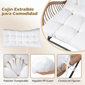 Conjunto de 2 cadeiras jardim de rattan para exterior com almofada grossa removível, encosto alto e braços de metal para terraço, com capacidade de 17