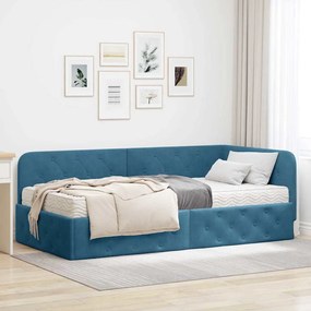 vidaXL Estrutura de Cama de Canto com colchão Azul 90 x 190 cm Veludo