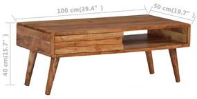 Mesa de centro madeira maciça com gaveta esculpida 100x50x40 cm