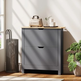 Sapateira com capacidade para 12 pares 72 x 26 x 80 cm, armário estreito com 2 gavetas rebatíveis e prateleiras ajustáveis, cinzento escuro