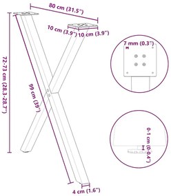 Pés de mesa de jantar em formato de X, 2 peças, preto, 80x (72-73) cm,