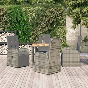 vidaXL 5 pcs conjunto de jantar p/ jardim c/ almofadões vime PE cinza