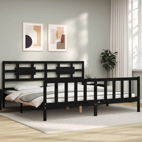 vidaXL Estrutura de cama com cabeceira 200x200 cm madeira maciça preto