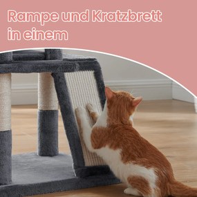 Arranhador para gatos com caverna e cesto suspenso 48,1 x 48,1 x 96,1 cm cinzento escuro