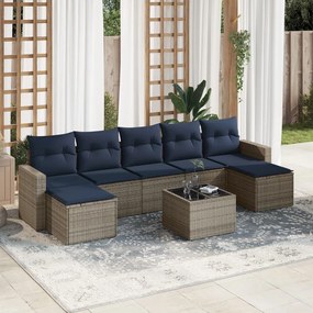 vidaXL 8 pcs conjunto sofás p/ jardim c/ almofadões vime PE cinzento