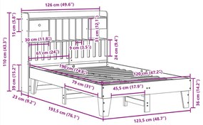 Cama sem colchão 120x190 cm madeira pinho maciça castanho-mel