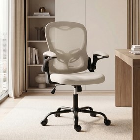 Cadeira de escritório ergonómica, cadeira de escritório em malha, braços rebatíveis, altura ajustável bege