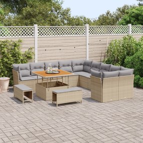 Conjunto de Sofá de Jardim vidaXL de 13 Peças com Almofadas Bege Ratan