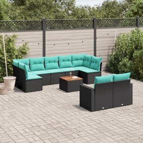 vidaXL 10 pcs conjunto de sofás p/ jardim c/ almofadões vime PE preto