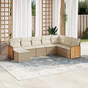 vidaXL 8 pcs conjunto de sofás p/ jardim com almofadões vime PE bege