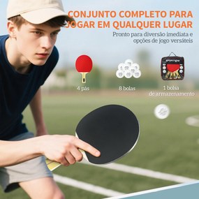 Raquetes de Ping Pong com 4 Raquetes, 8 Bolas e Estojo de Transporte para Iniciantes e Especialistas Vermelho