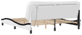 Estrutura cama c/ luzes LED 180x200cm couro artif. branco/preto