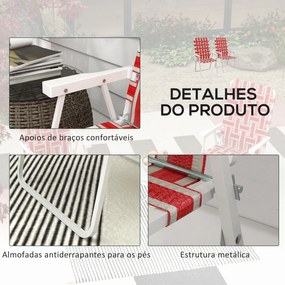 Conjunto de 2 Cadeiras de Campismo Dobráveis com Apoios de Braço Capacidade 120 kg para Terraço 57x57x94 cm Vermelho