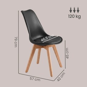 Conjunto de 4 cadeiras de sala de jantar (MESA NÃO INCLUIDA): cadeiras de cozinha estofadas assento em couro PU e madeira de faia, 46,5 x 57 x 79 cm,