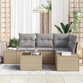 Conjunto de Sofá Jardim 5 Peças com Almofadas de Rattan Poliéster Pret