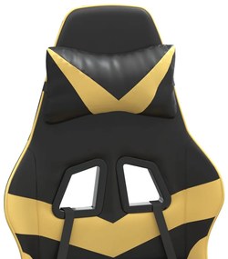 Cadeira gaming giratória + apoio couro artificial preto/dourado