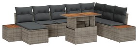 Conjunto de Jantar de Jardim com 9 Peças e Almofadas Cinza em Rattan d