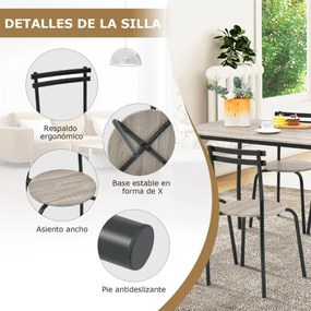 Conjunto de mesa de jantar de 5 peças para 4 pessoas Mesa de jantar retangular e 4 cadeiras sem braços com estrutura de metal natural