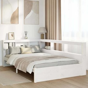 vidaXL Cama com estante sem colchão 90x190 cm pinho maciço branco