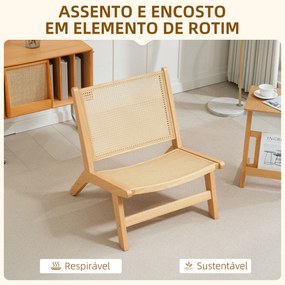Cadeira para Sala de Estar Nórdica com Encosto e Assento Amplo em Vime Estrutura de Madeira  64x70x74 cm Madeira e Bege