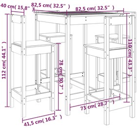 5 pcs conjunto de bar para jardim pinho maciço preto