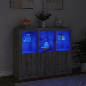 Aparadores c/ LEDs 3 pcs derivados de madeira cinzento sonoma