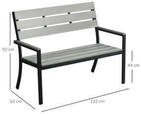 Outsunny Banco de Jardim 2 Lugares Banco para Exterior com Encosto Apoio para os Braços e Estrutura de Aço para Varanda Pátio Carga 240 kg 122x65x92 cm Cinza
