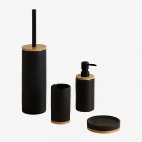 Conjunto De Banho Em Cerâmica E Bambu Elvan Preto - Sklum