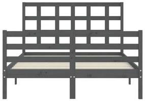 Estrutura de cama com cabeceira 140x200 cm madeira maciça cinza