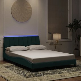vidaXL Estrutura de cama com LED sem colchão Hanko 120x200 cm veludo verde-escuro