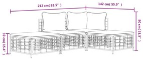 4 pcs conjunto lounge de jardim c/ almofadões vime PE antracite