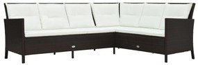 3 pcs conjunto lounge jardim c/ almofadões vime PE castanho