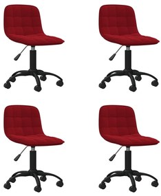 vidaXL Cadeiras de jantar giratórias 4 pcs veludo vermelho tinto