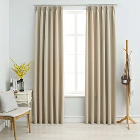 Cortinas blackout com ganchos 2 pcs 140x175 cm bege