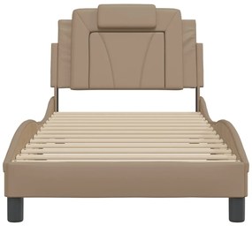 Estrutura cama cabeceira 90x200 cm couro artificial cappuccino