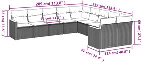10 pcs conjunto sofás de jardim c/ almofadões vime PE preto