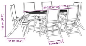 7 pcs conjunto de jantar para jardim acácia maciça e textilene