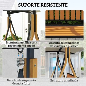 Baloiço de Jardim de 2 Lugares com Toldo Ajustável e Estrutura de Metal Carga 240 kg 142x112x162 cm Madeira e Creme