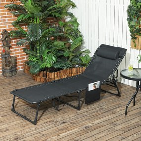 Espreguiçadeira dobrável com almofada, apoio para a cabeça e bolso lateral, reclinável, 58 x 189 x 32,5 cm, cinzento claro